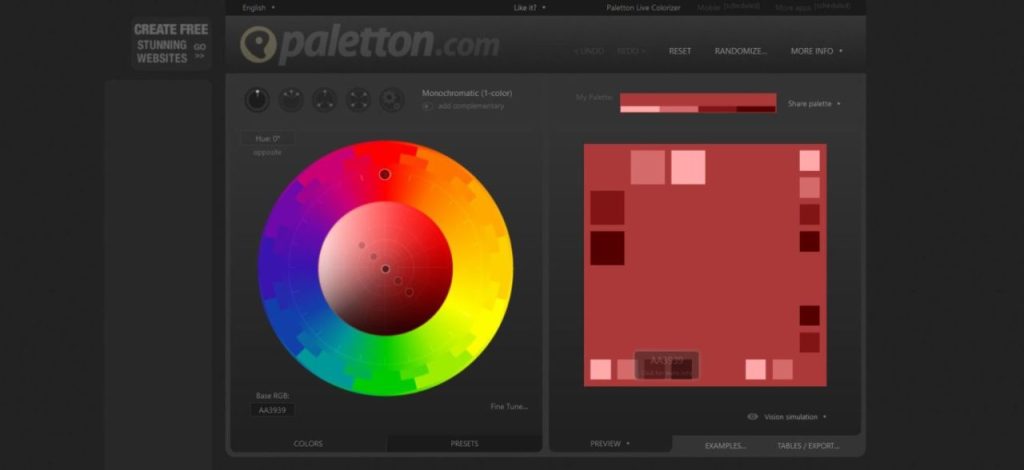 Paletton per scegliere la palette del tuo sito web responsive